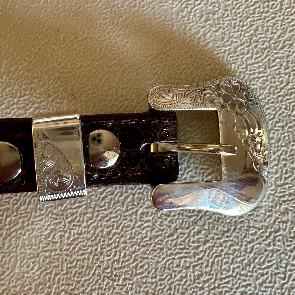 Chocolate  GENUINE Crocodile Belt with sterling silver buckle